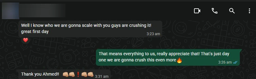 Client message after the first day of calling